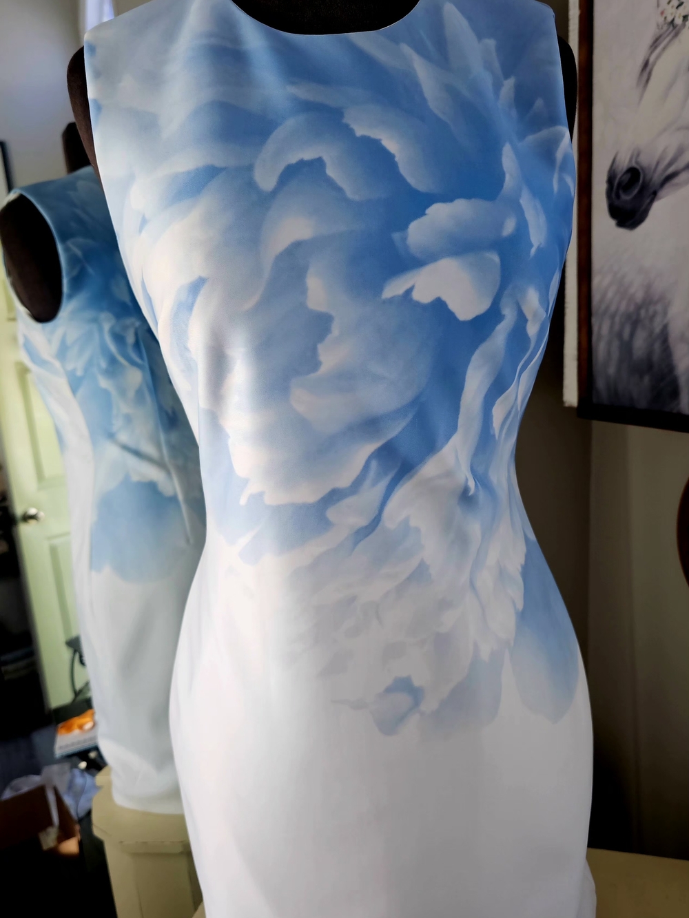 Calvin Klein Blue and White Floral Midi Dress